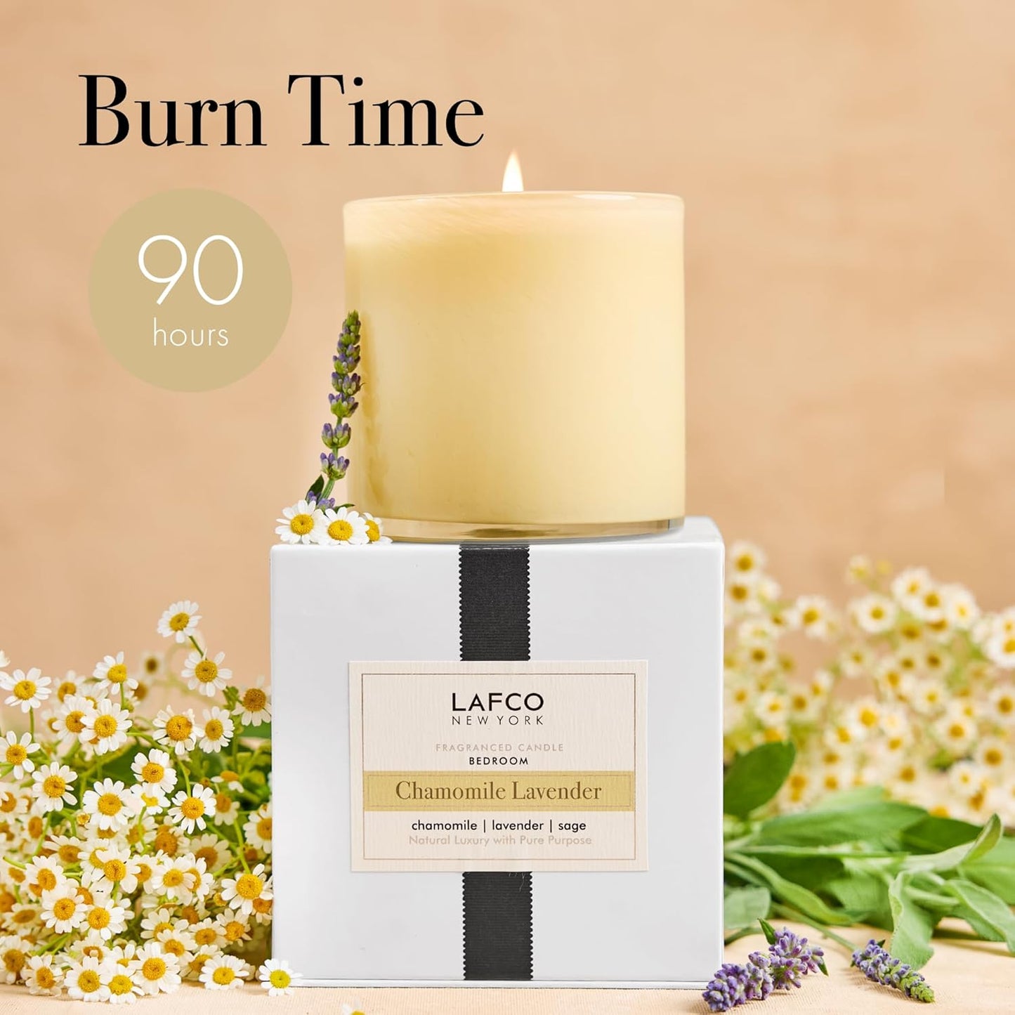 LAFCO New York Signature Candle, Chamomile Lavender - 15.5 oz - 90-Hour Burn Time - Reusable, Hand Blown Glass Vessel - Made in The USA