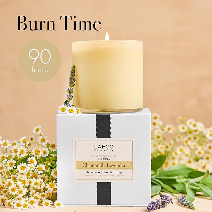 LAFCO New York Signature Candle, Chamomile Lavender - 15.5 oz - 90-Hour Burn Time - Reusable, Hand Blown Glass Vessel - Made in The USA - Bloomnest