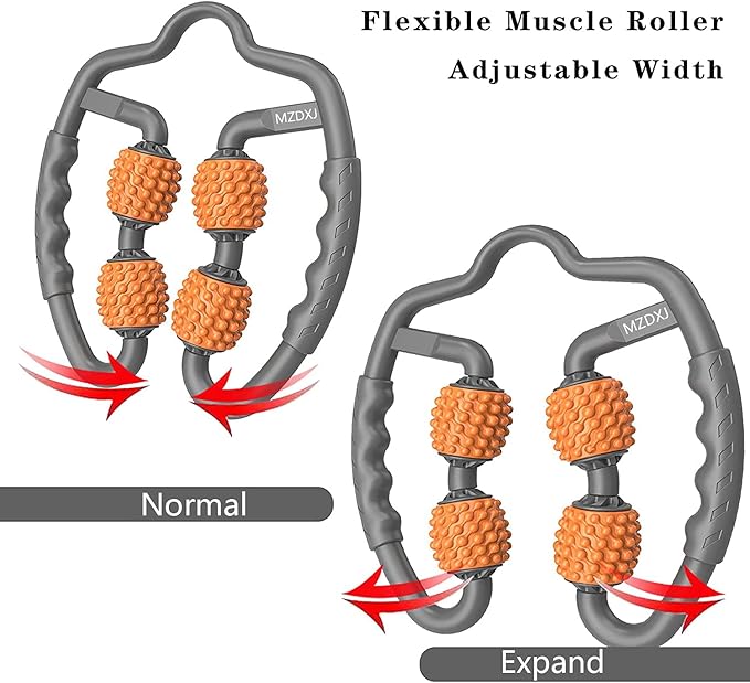 Cellulite Massage Tool Muscle Roller - Deep Fascia Massager & Dimpled Skin Remover for Legs, Thighs & Buttocks - Anti-Cellulite Roller, Smooth Skin, Pain Reliefs （Orange Gray -4wheel） - Bloomnest