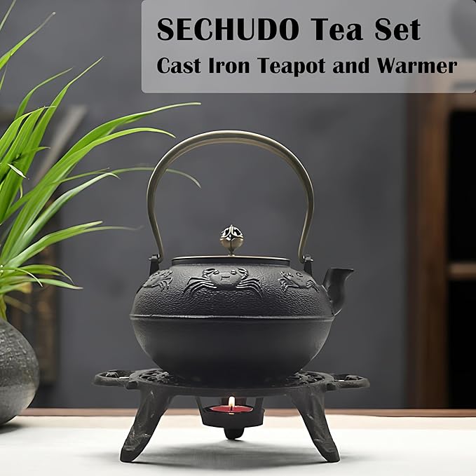 44oz Cast Iron Teapot Set with Tea Light Warmer, Durable Japanese Tetsubin Teapot for Stovetop, Asian Tea Kettle for Adults, Elegant Durable Tea Gift Set (1300ml) - Bloomnest