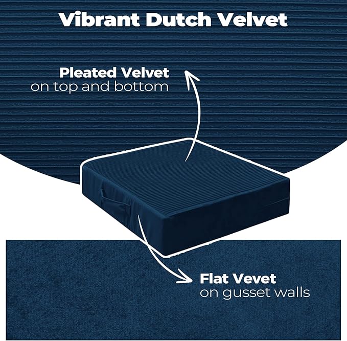 Large Floor Pillows for Adults, Thick Meditation Floor Cushions for Sitting Yoga, 22x22x5 Foam Seat Cushions Set of 2 for Furniture, Floor Pillow with Pleated Velvet Removable Cover, Navy