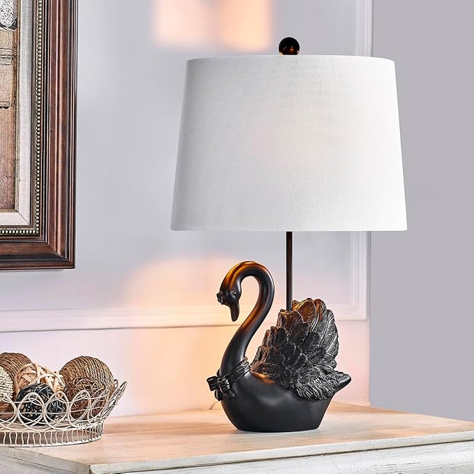 Crestview Collection Bird Table Lamp, 24" Matte Black Swan Resin Table Lamp with Linen Shade, Modern Animal Lamp for Nightstand,End Table or Entryway, Art Home Decor for Bedroom,Living Room or Hallway - Bloomnest