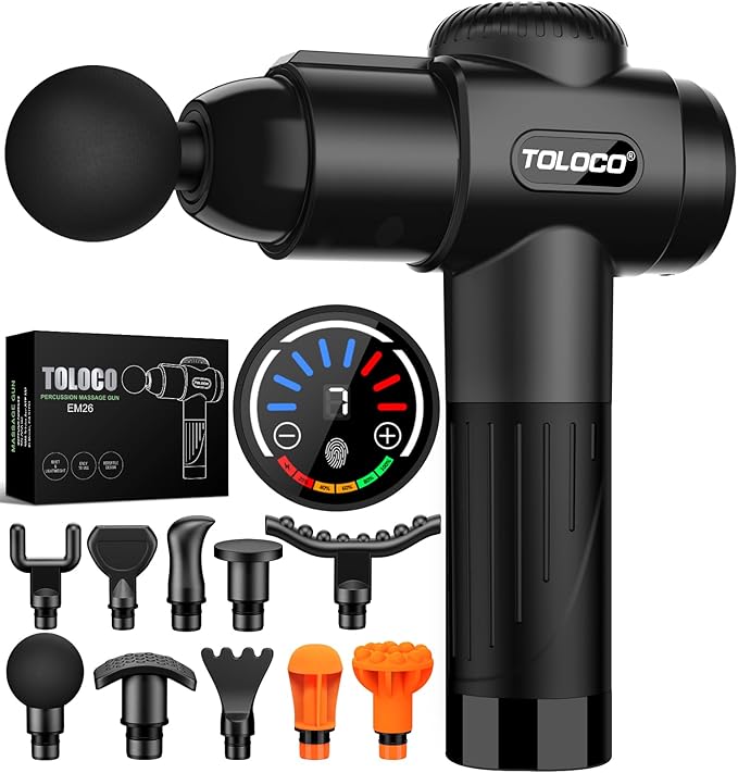 TOLOCO Massage Gun, Deep Tissue Back Massage for Athletes for Pain Relief, Percussion Massager with 10 Massages Heads & Silent Brushless Motor, Gifts for Fathers Day, Black - Bloomnest