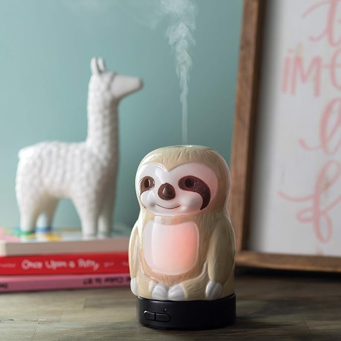 Airome Sloth Medium Essential Oil Diffuser|100 mL Humidifying Ultrasonic Aromatherapy Diffuser 8 Colorful LED Lights, Intermittent & Continual Mist, Auto Shut-Off Airom%C3%A9