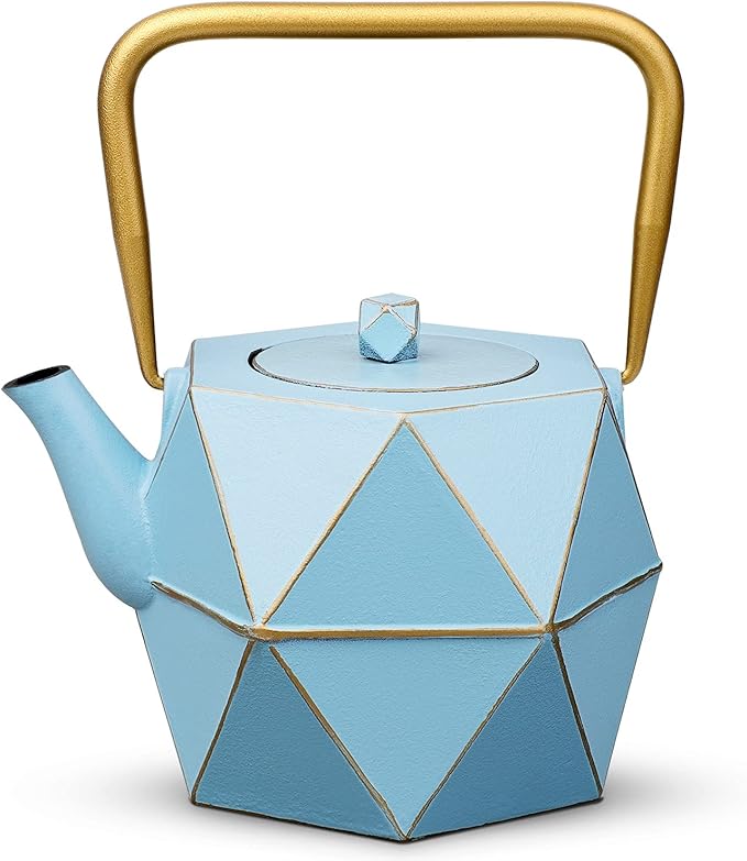 Toptier Cast Iron Teapot, Stovetop Safe Japanese Cast Iron Tea Kettle, Diamond Design Tea Pot with Removable Infuser for Loose Tea, 30 Ounce (900 ml), Blue - Bloomnest