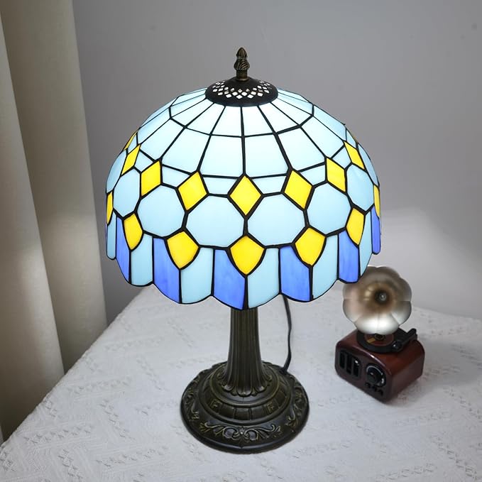 Tiffany Lamp Modern Design Blue Mediterranean Style Stained Glass Lamps Coastal Beach Theme Living Room Office Hotel Bar Kitchen Restaurant Bedroom Bedside Gift Home Decor 12X19 Inch end Table Lamp - Bloomnest