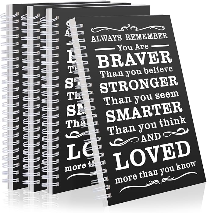 Spiral Notebook Journal, 4 Pcs Hardcover Spiral Notebooks,College Ruled Hardcover Notebook for Work,A5 Notebooks for Work School Note taking, Lined Journal for Women (4Pcs Always-Black) - Bloomnest