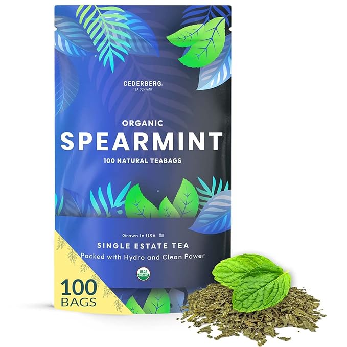 Organic Spearmint Herbal Tea — 100 Tea Bags | Grown in USA | Eco-Friendly Tea Bags | Non-GMO Caffeine Free Tea | Cederberg Tea Company - Bloomnest