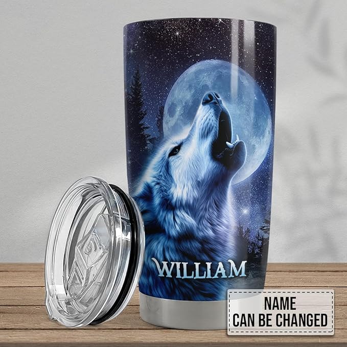 SANDJEST Personalized Wolf Tumbler with Customize Name 20oz 30oz Tumbler with Lid Gift for Woman Man Friend Inspired Gifts - Bloomnest