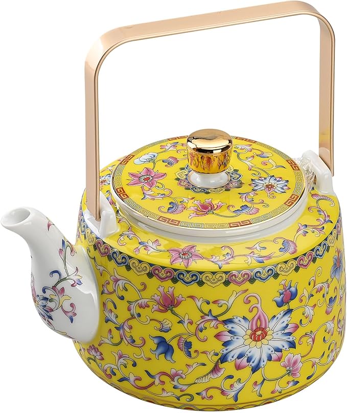 Antique Ceramic Teapot Coffee Pot with Infuser, 400ml (1-2 cups) Small Porcelain Tea Pots for Loose Leaf Tea, with Removable Stainless Steel Strainer and Lid for Gift (Yellow(Handle))