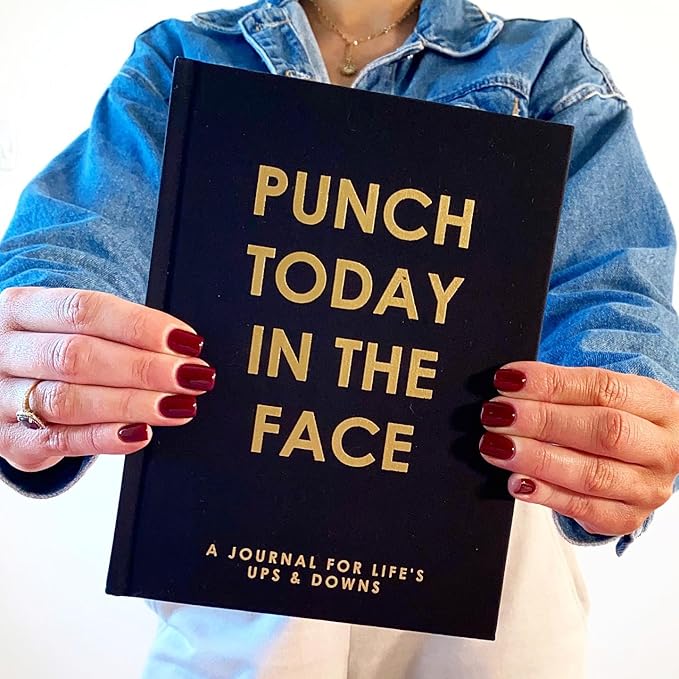 Graphique Self-Care Journal - Punch Today in the Face - 256 Pages - Weekly Quote & Daily Fill in Interiors - Hardbound Fabric Cover - Ribbon Marker (6" x 8") - Bloomnest