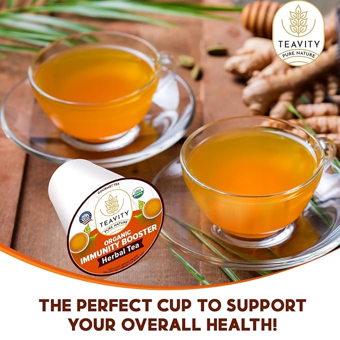 Organic Ginger Tea Pod with Echinacea, Turmeric, and Licorice for Keurig, Decaf by Teavity (24 Tea Pods) - Bloomnest