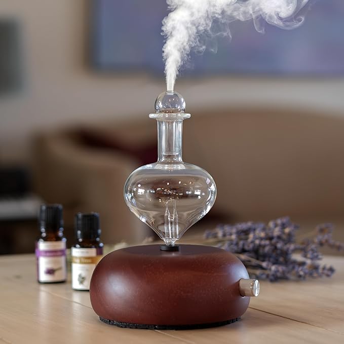 ArOmis Premium Glass Essential Oils Nebulizer - Waterless Diffuser for Aromatherapy - Handmade Oil Diffuser, Wooden Base, No Plastic, No Heat, No Battery, No LEDs - Orbis Nox Eros ArOmis