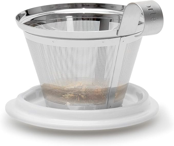 Tea Forte Double-Walled Ceramic Kati Cup, Removable Stainless Steel Infuser Basket and Lid, Steeps 12 oz Loose Leaf Tea, Dishwasher & Microwave Safe, Wellbeing - Bloomnest