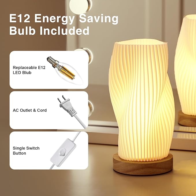 Table Lamp Bedside Lamps for Bedroom, Small Night Stands Desk Lamp, Mood Warm Cozy Lighting, Vintage Boho Cool Mid Century Modern Lamp, Aesthetic Accents Home Room Decor (Warm-A, Medium) - Bloomnest