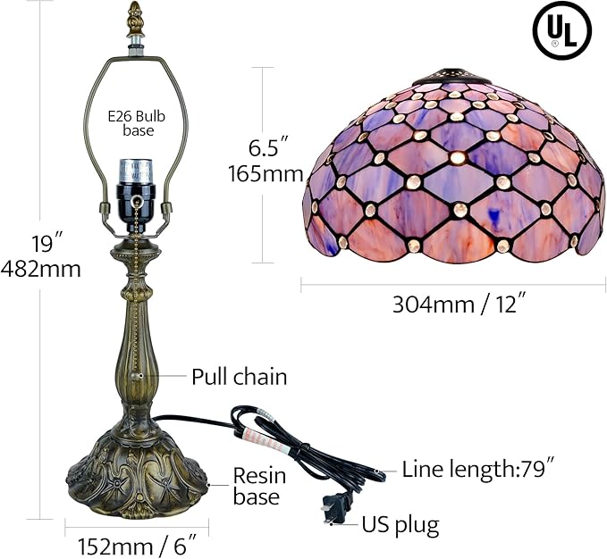 Tiffany Lamp Vintage Deep Blue Stained Glass Bead Table Lamp Desk Bedside Reading Light Decor Bedroom Living Room Home Office D12*H18 Inches - Bloomnest