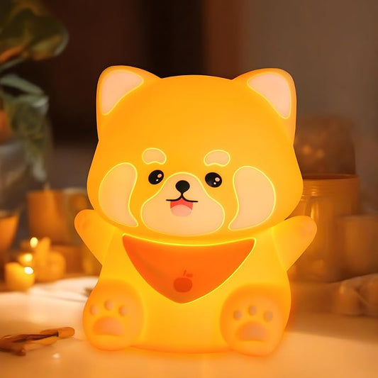 Cute Red Panda Lamp, LED Squishy Animal Night Light for Kids Sleep, Breastfeeding Nursery Nightlight for Room Decor, Rechargeable Bedside Touch Silicone Lamp, Unique Dorm Decor Gift Toy - Bloomnest