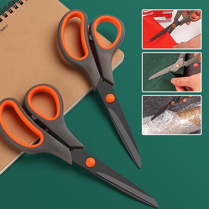 Scissors, Rkqoa 8" All Purpose Titanium Scissor Set of 3 Pack - 2.5mm Thick Sharp Scissors Bulk for Office School Sewing Craft Supplies, Classroom Must have, Teacher/Class Shears, Right/Left Handles - Bloomnest