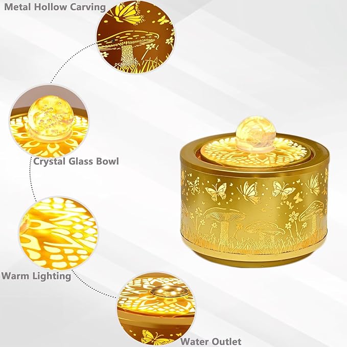Indoor Tabletop Water Fountain Round - Home Décor Soothing Sound Machine - Automatic Pump, Indoor Zen Relaxation for Office, Living Room, Or Bedroom Yellow - Bloomnest