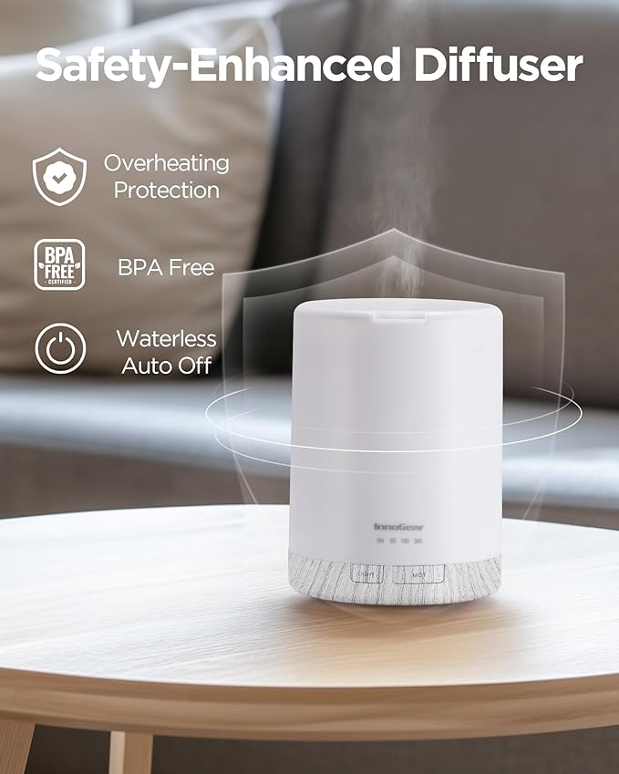 InnoGear 300ML Essential Oil Diffuser, Premium 5-in-1 Ultrasonic Aromatherapy Diffusers Scent Humidifier Aroma Diffuser Vaporizer Auto-Off Timer for Room Office Home, White, Medium - Bloomnest
