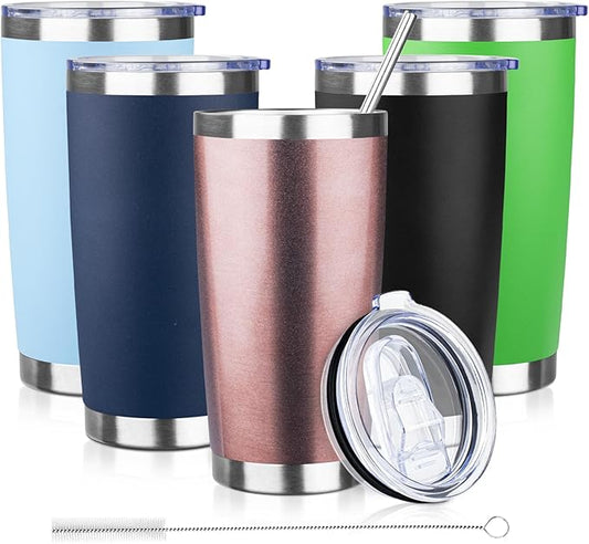 20oz Tumbler with Lid and Straw Double Wall Powder Coated Vacuum Insulated Coffee Tumbler Stainless Steel Insulated Travel Coffee Mug Spill-Proof Thermal Cup for Hot and Cold Beverage,Rose Gold - Bloomnest
