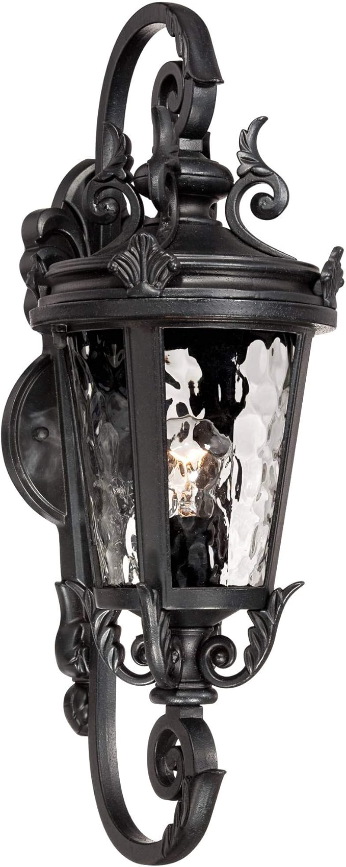 John Timberland Marseille Traditional Outdoor Wall Light Fixture Black Steel Scroll 19" Clear Hammered Glass Downbridge Arm for Exterior House Porch Patio Outside Deck Garage Front Door Home - Bloomnest