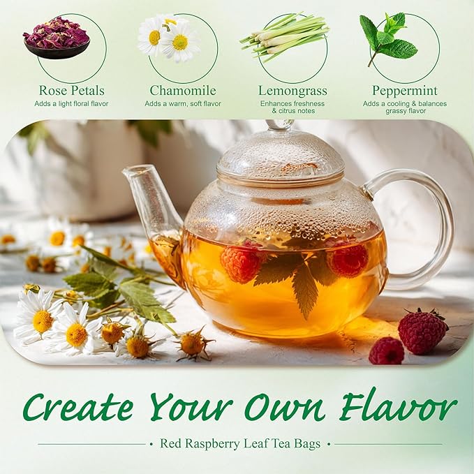 WT WEETEE Red Raspberry Leaf Tea Bags, 60 Count Corn Fibre, Pure Cut & Sifted Raspberry Leaves, No Sugar, No Caffeine, Natural Pregnancy Tea - Bloomnest