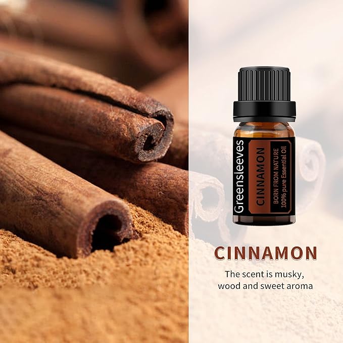 GREENSLEEVES Cinnamon Peppermint Essential Oil Set, 2 x 10ml Pure Plant-Based Fragrance Oil for Aromatherapy, Essential Oils for Diffuser, Massage, Bath Bomb, Scented Candle Soap Making GREENSLEEVES