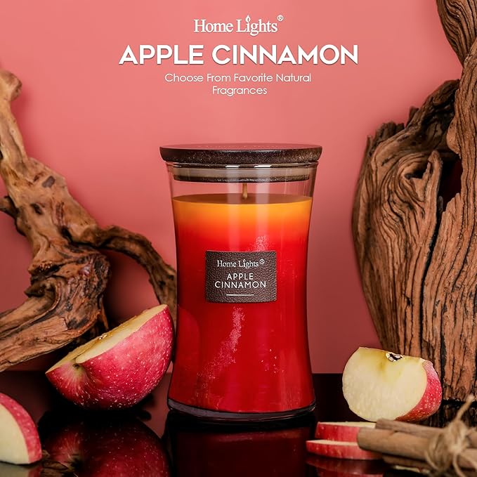 HomeLights 3-Layer Candles for Home Scented, 21.52 OZ Natural Soy Wax Scented Candles Burns Up to 100 Hours, Large Jar, Apple Cinnamon - Bloomnest