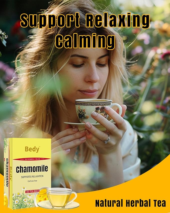 Bedy Chamomile Tea Relaxing & Calming, 120 Teabags Individually Wrapped Herbal Tea, Non-GMO, Caffeine Free - Bloomnest