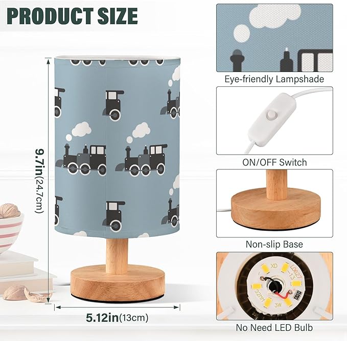 Toy Steam Train LED Table Lamp with USB Port Night Light Bedroom Lamps for Nightstand Living Room Dorm Home Office Desk - Bloomnest