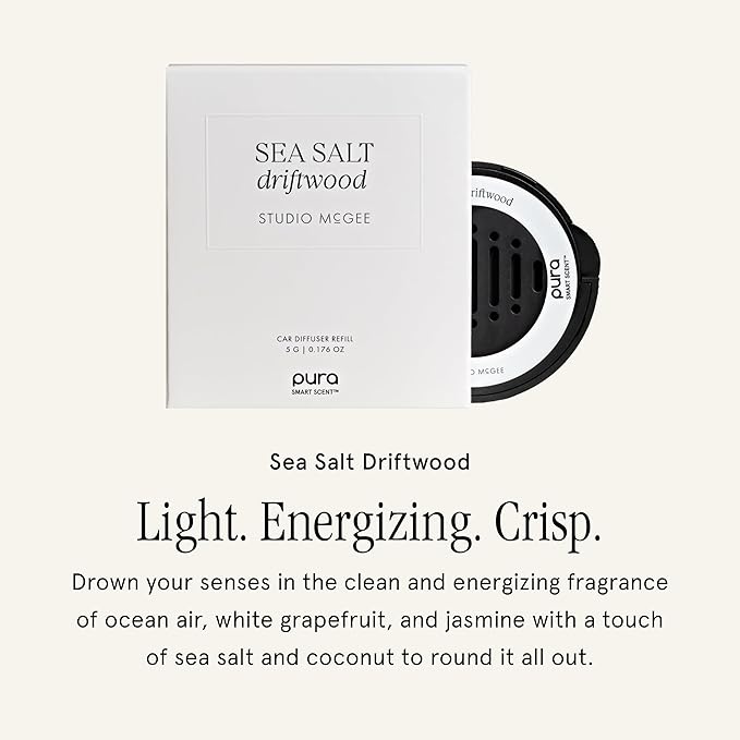 Pura and Studio McGee - Fragrance for Car Diffuser - Clean & Safe Luxury Scent Refill - Long-Lasting for 30 Days of Aroma - Must-Have Accessory - Sea Salt Driftwood - Bloomnest