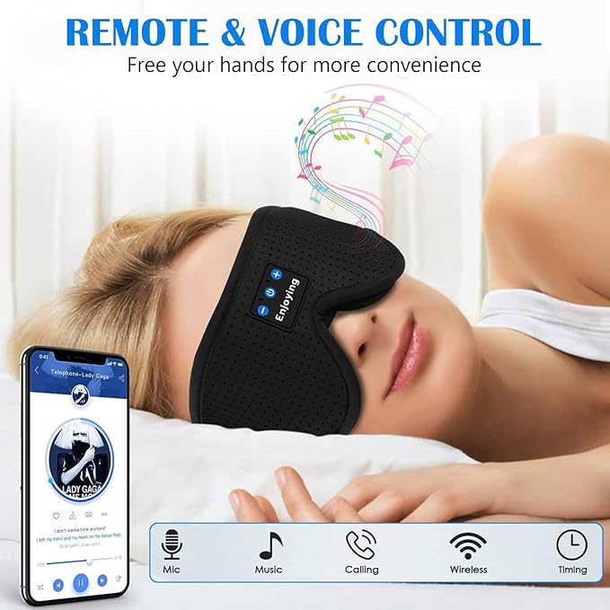 Sleep Headphones, Sleep Mask Bluetooth Wireless Music Eye Mask, Sleeping Headphones for Side Sleepers Sleep Mask with Bluetooth Headphones Ultra-Thin Stereo Speakers for Sleeping (Black) - Bloomnest