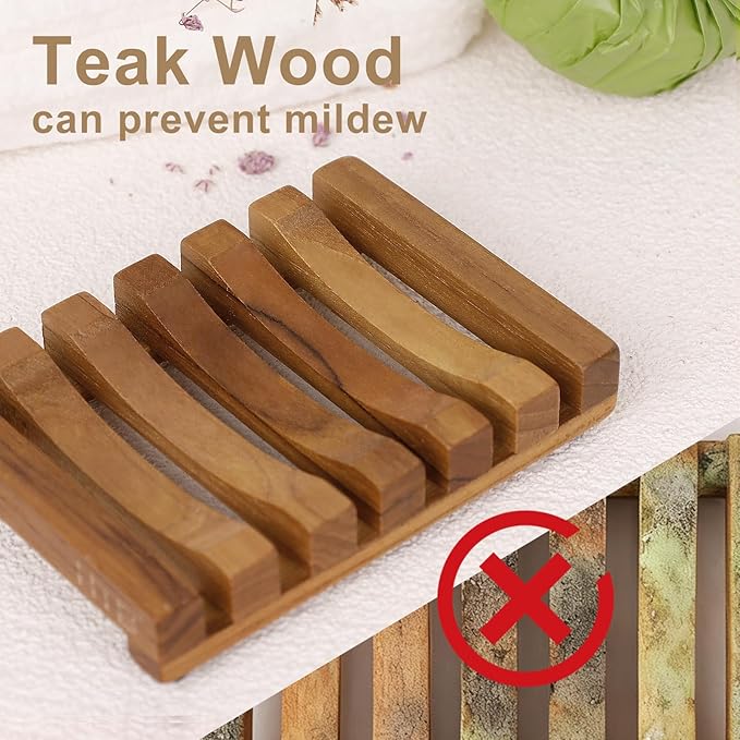 2PCS Slotted Bar Soap Holder Teak Wood by HTB, Kitchen Wooden Sponge Holder, Self Draining Soap Dish for Shower, Sink, Bathroom, Bathtub, RV - Bloomnest