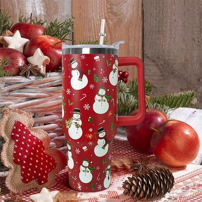 Ceovfoi 40 Oz Christmas Snowman Tumbler Coffee Travel Mug Cup with Handle, Snowman Decor, Christmas Gifts for Women - Bloomnest