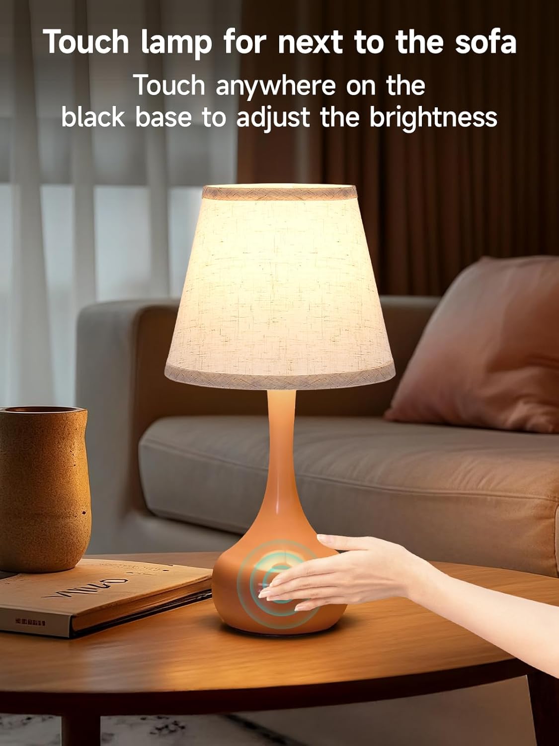 Touch Table Lamp for Bedroom, 3-Way Dimmable Table Lamps for Nightstand with Fabric Shade, Lamps for Living Room，Desk Lamps for Home Office, Pink Lamp for Bedroom