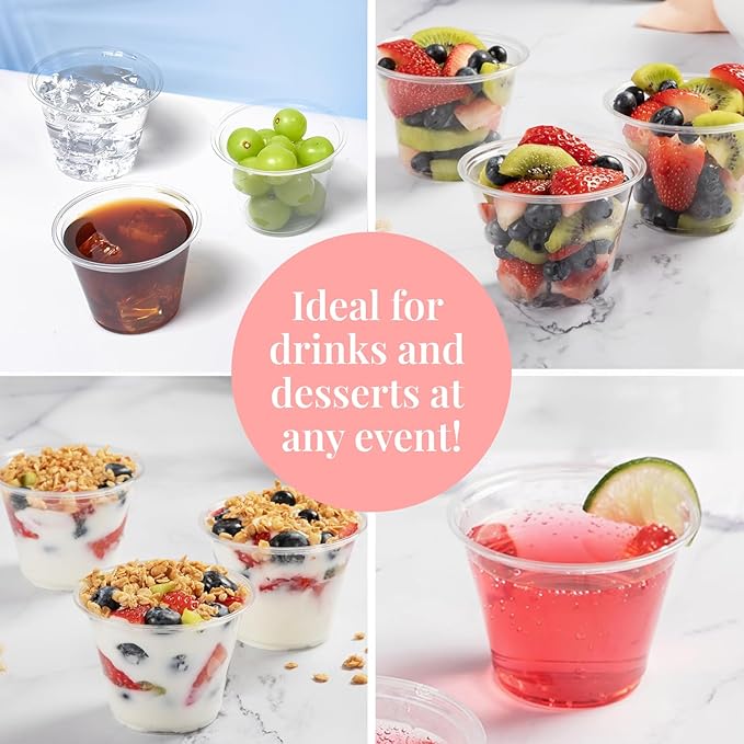 Prestee 200-Pack - 9oz Clear Plastic Cups - Durable Disposable Plastic Wine Glasses for Party, Weddings, and Catering - Small Drinking Glasses for Cocktails and Beverages - Heavy-Duty Fruit Punch Cups - Bloomnest