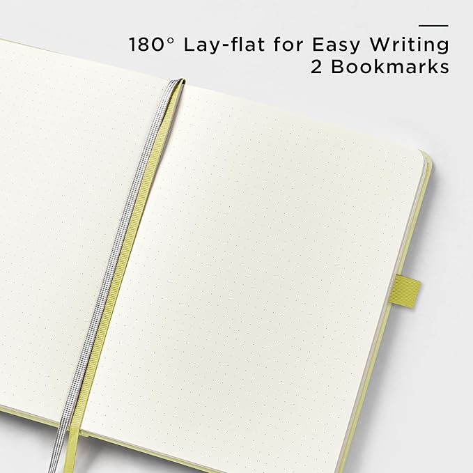 &And Per Se Dotted Journal Notebook, A5 Hardcover Leather Bullet Dotted Journal, 160 Pages 100 gsm Thick Paper, 3 Sheets of Stickers Included - 5.7'' x 8''（Lime Green）