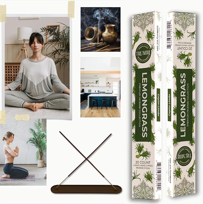Lemongrass Incense Sticks for Backyard Patio - Total 120 Insence-Sticks - 6 Packs of 20 Insense - Inciensos - Inscents - Natural Non Toxic Ingredients - Incents - Incence - Inscense - Insents TRUMIRI