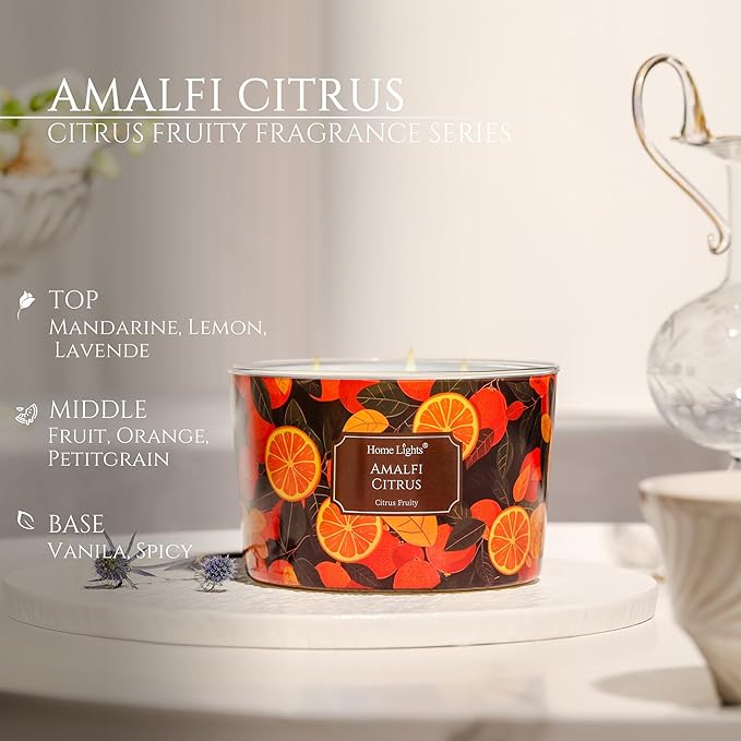 HomeLights 4-Wick Candles for Home Scented - 18oz Soy Wax Blend Candle Long-Lasting Fragrance, Eclectic Mixed Styles Home Decor and Housewarming Gifts, Amalfi Citrus - Bloomnest