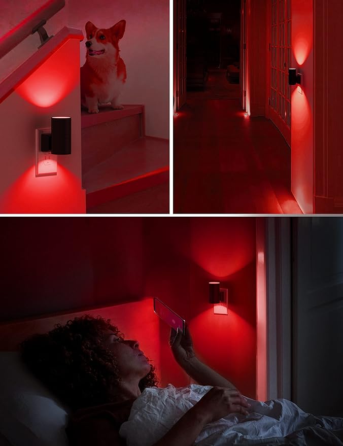L LOHAS LED Red Night Light, Night Lights Plug into Wall, LED Night Lights with Light Sensor, Sleep Aid Red, Dimmable Night Light for Christmas, Holiday Decor, Hallway, Bedroom, 2 Pack - Bloomnest
