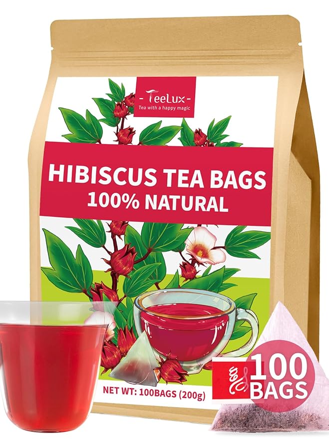TeeLux Hibiscus Tea Bags, Natural Hibiscus Flowers Herbal Tea, Caffeine Free, Refreshing Tart Flavor, Hot & Iced Tea, 100 Count - Bloomnest
