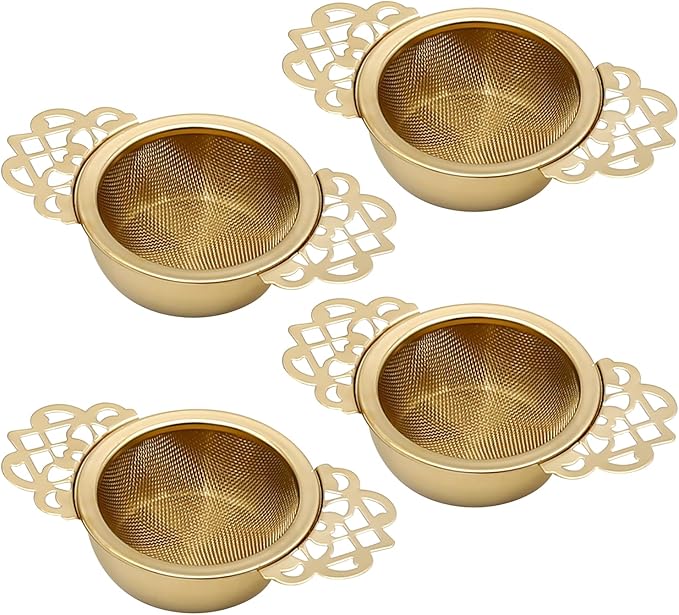 304 Stainless Steel Tea Drain Strainer Tea Filter Mesh Tea Drip Bowls Teapot Strainer With Petal Handles Tea Divider, Pack Of 4 - Bloomnest
