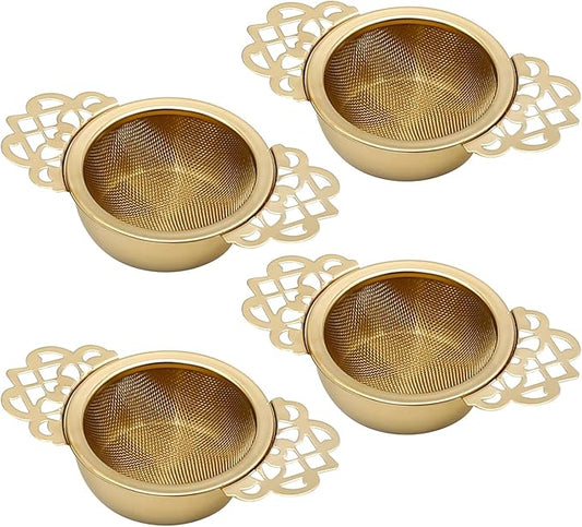 304 Stainless Steel Tea Drain Strainer Tea Filter Mesh Tea Drip Bowls Teapot Strainer With Petal Handles Tea Divider, Pack Of 4 - Bloomnest