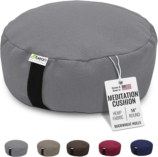Bean Products Hemp Zafu Meditation Cushion for Sitting on Floor, Hemp Yoga Pillow, Zafu Meditation Pillow, Zen Seiza Kneeling Prayer Pad Support - Made in USA - Round Shadow Gray - Bloomnest