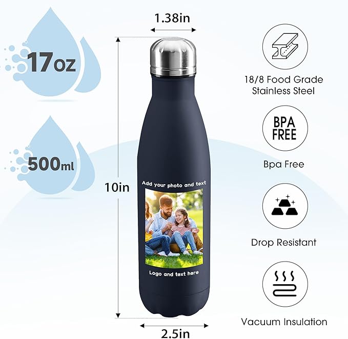 25 Pack USA Custom Water Bottle, 17oz Personalized Sport Water Tumbler, Stainless Steel Material, Leak-Proof, insulation, Customizabne Name, Suitable for Travel Holiday Gift for Women - Bloomnest