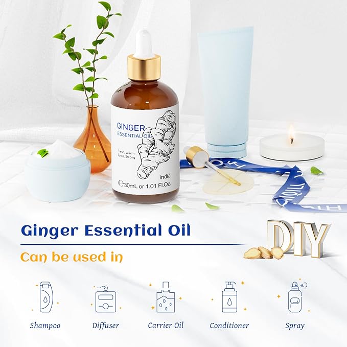 HIQILI 1 Fl Oz Ginger Oil, 100% Pure Natural Ginger Essential Oil for Hair, Massage, Skin - 30ml - Bloomnest