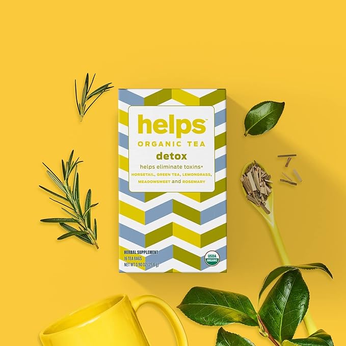HELPS TEAS | Helps Detox Tea | Organic herbal blend of Horsetail, Green Tea, Herbal Lemon, Ulmaria and Rosemary that facilitate naturally our detox and depurative process | 16 Tea Bags - Pack of 6| - Bloomnest