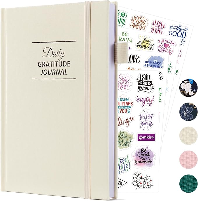 Gratitude Journal with 4 Inspirational Stickers: Undated Daily Gratitude Journal for Women and Men - More Happiness, Affirmation, and Mindfulness in A Few Minutes with Prompts & Quotes (Beige) - Bloomnest