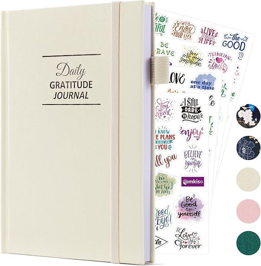 Gratitude Journal with 4 Inspirational Stickers: Undated Daily Gratitude Journal for Women and Men - More Happiness, Affirmation, and Mindfulness in A Few Minutes with Prompts & Quotes (Beige) - Bloomnest